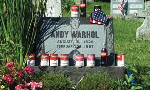 Andy Warhol's grave decorated to commemorate the artist's passing