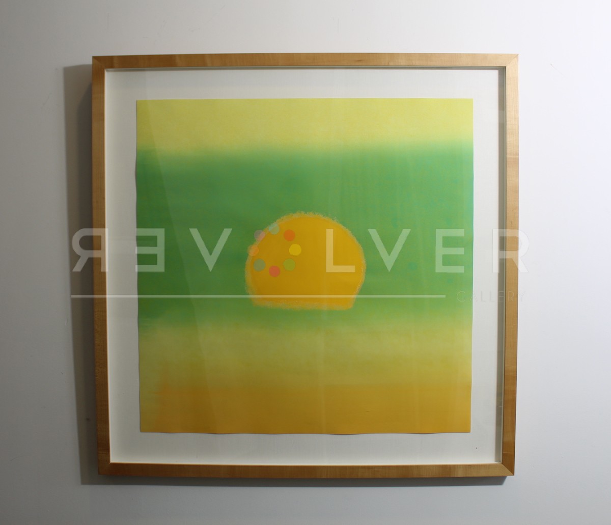 Andy Warhol Sunset (Yellow/Green) framed and hanging on the gallery wall.