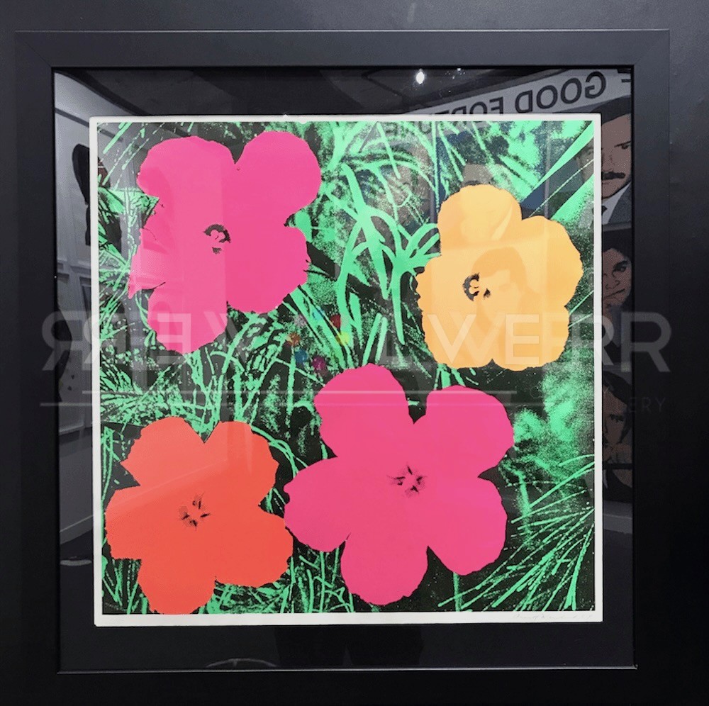 Andy Warhol's Flowers 6 print in frame.