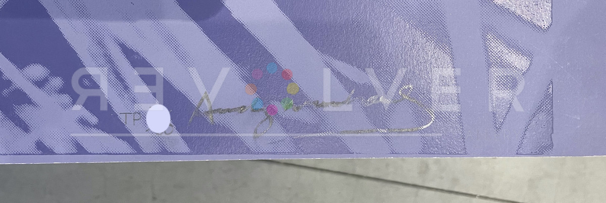 Detail of the signature of the San Francisco Silverspot Trial Proof by Andy Warhol