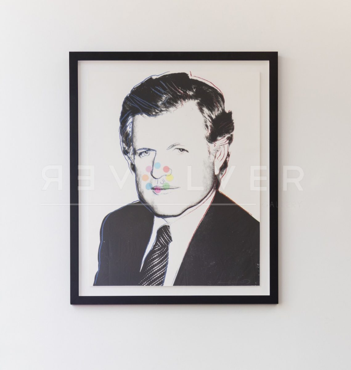 Andy Warhol Edward Kennedy 240 screenprint framed and hanging on the wall.