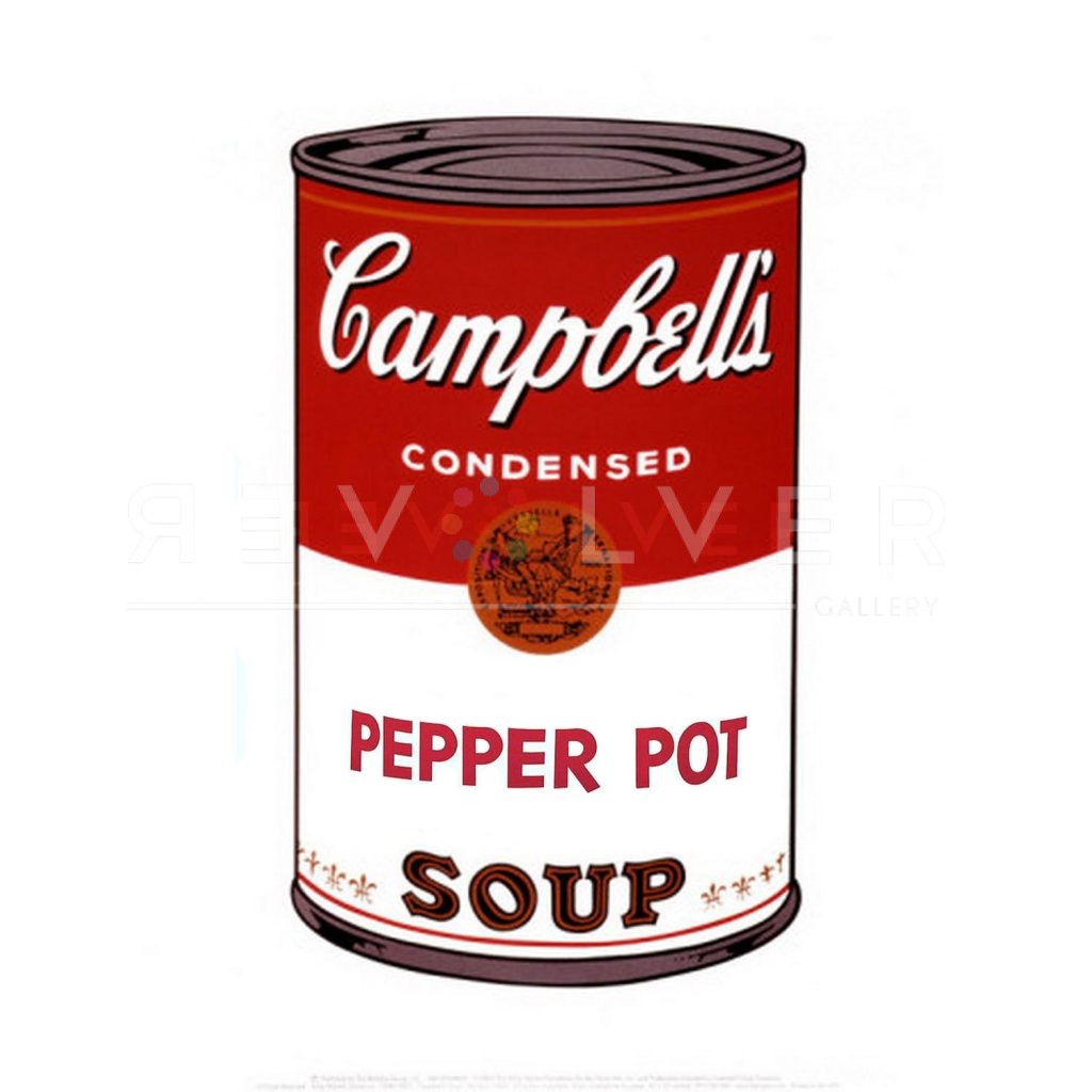 One of Ten Campbell's Soup Cans by Andy Warhol from 1968. Red and white soup can labeled "Pepper Pot."