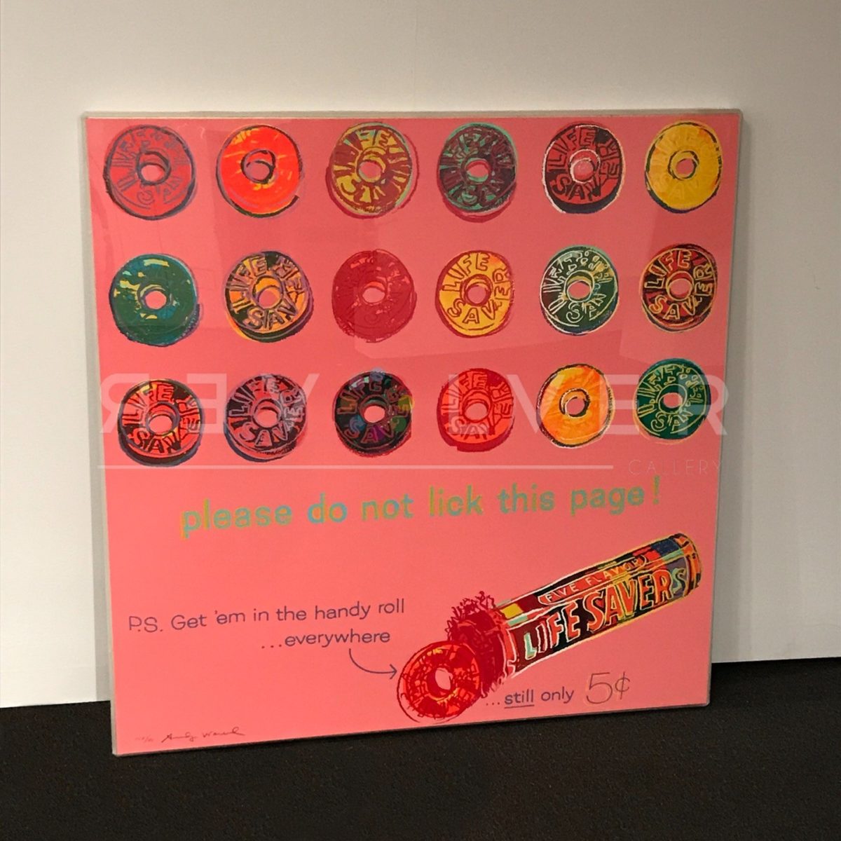 Andy Warhol Life Savers 353 screenprint from the Ads series in frame and sitting against the wall.