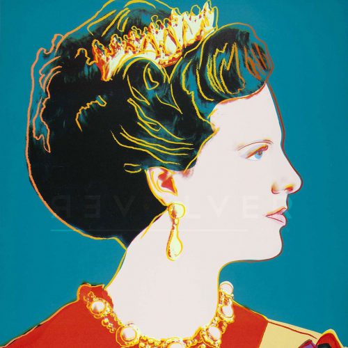 Andy Warhol Queen Margrethe II 343 screenprint. Cropped as a square image with Revolver gallery watermark.