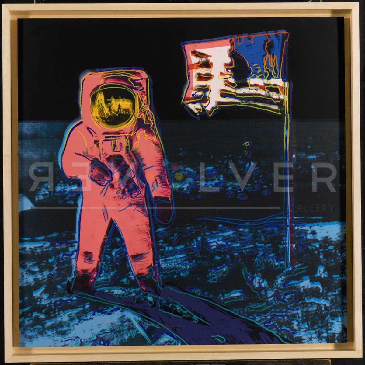 Andy Warhol Moonwalk 405 screenprint in frame, with Revolver Gallery watermark.