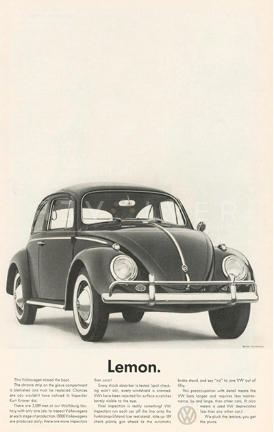 Volkswagen Lemon Ad that Andy Warhol used as inspiration for his print