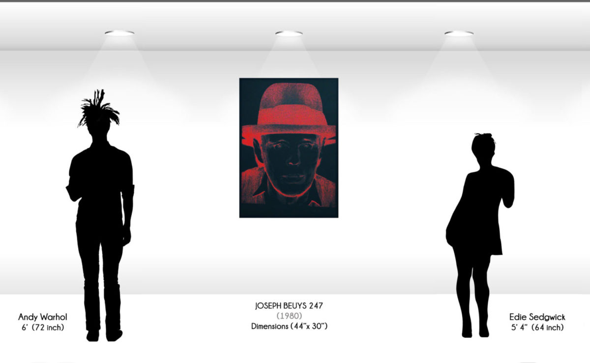 Size comparison image and wall display for the joseph beuys 247 screenprint by Andy Warhol.
