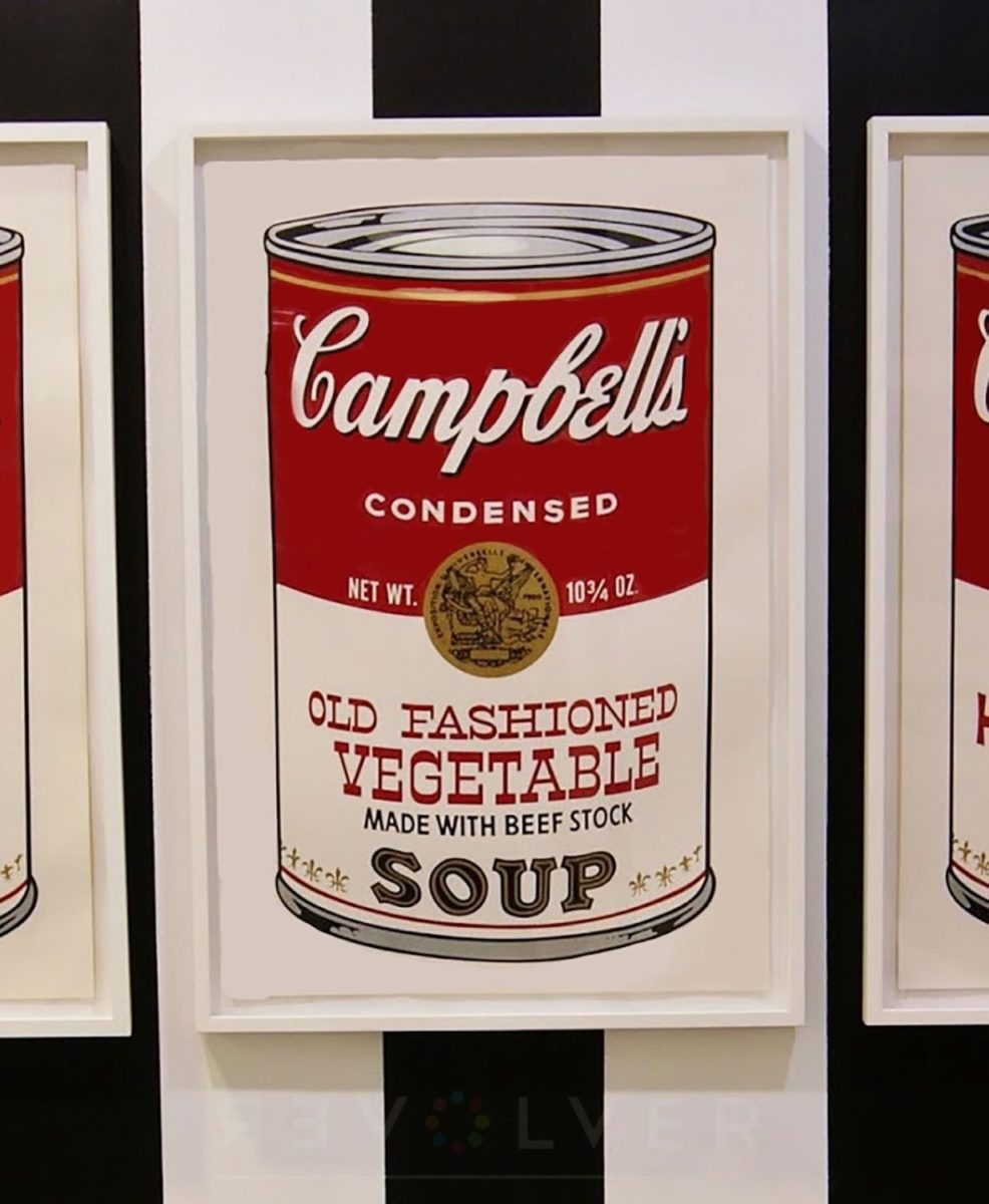 Campbell's Soup Cans II: Old Fashioned Vegetable 54 screen print framed and hanging on the gallery wall.
