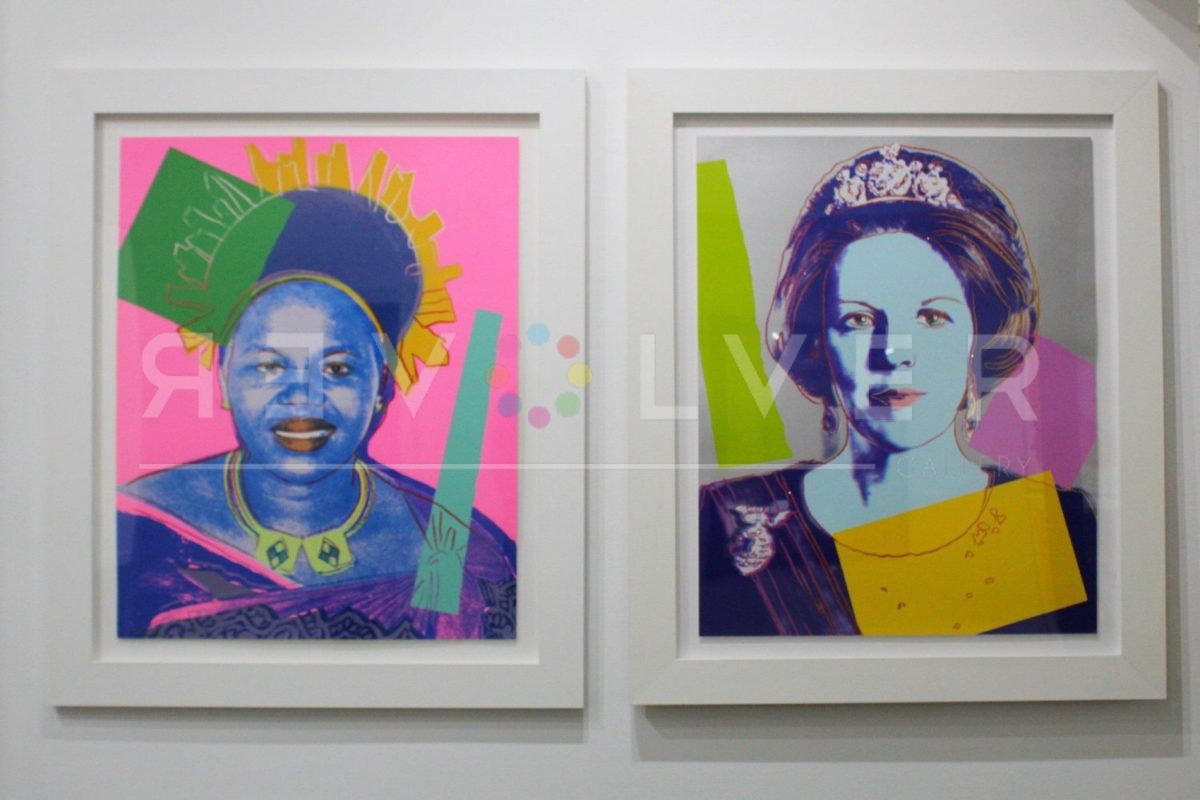 Prints from Andy Warhol's Reigning Queens Complete Portfolio hanging on the wall.