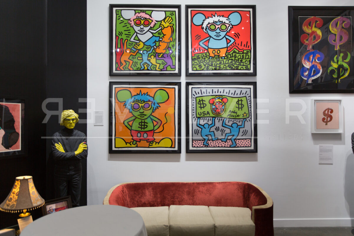 All four Andy Mouse prints by Keith Haring hanging on the wall
