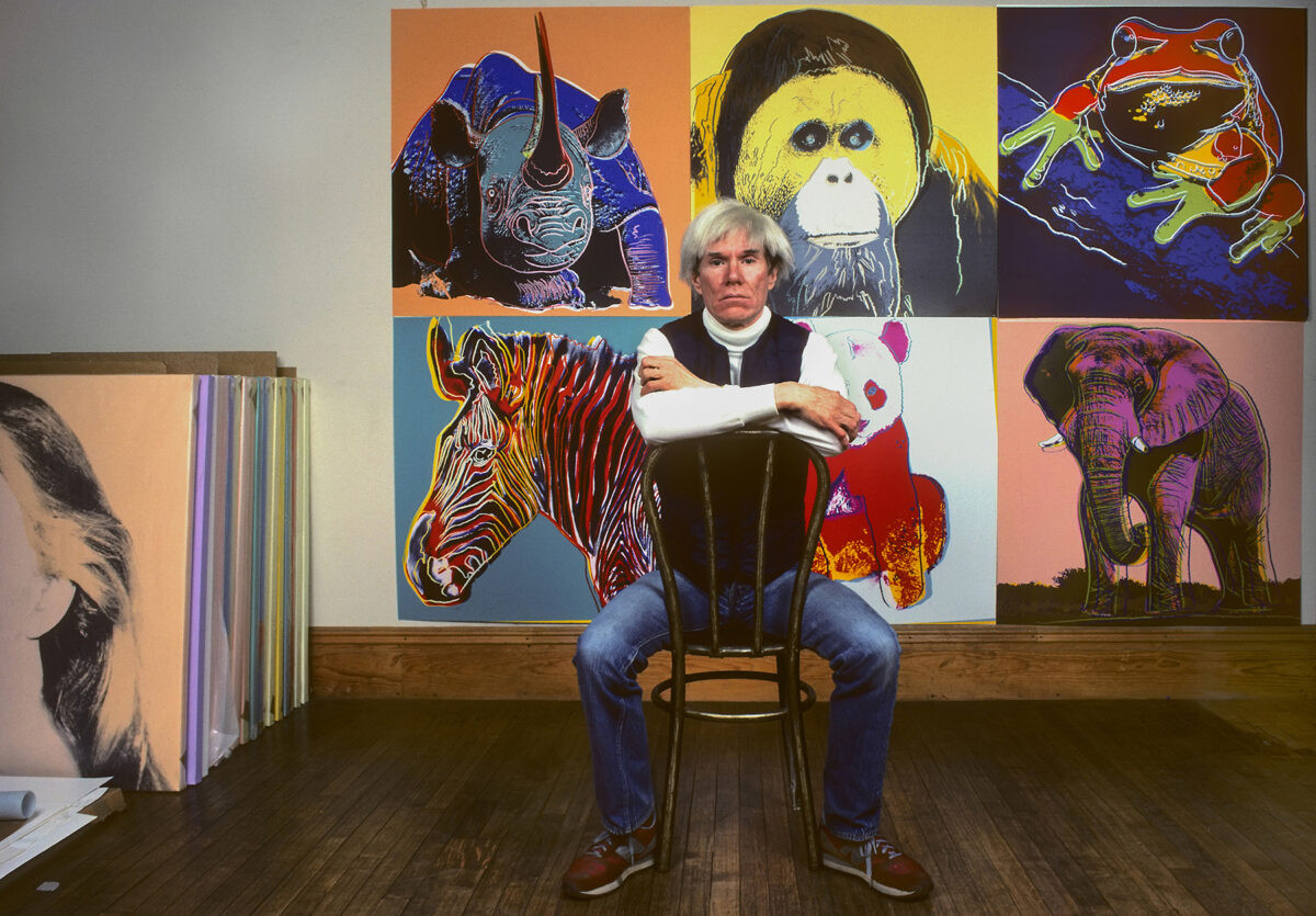 Rap in Fine Art: Brownie Harris, Warhol with Endangered Species screen prints, 1982, The Factory, New York, NY, USA.