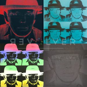 Andy Warhol Joseph Beuys complete portfolio, showing 4 prints of Joseph Beuys in a 2x2 grid, with Revolver gallery watermark.