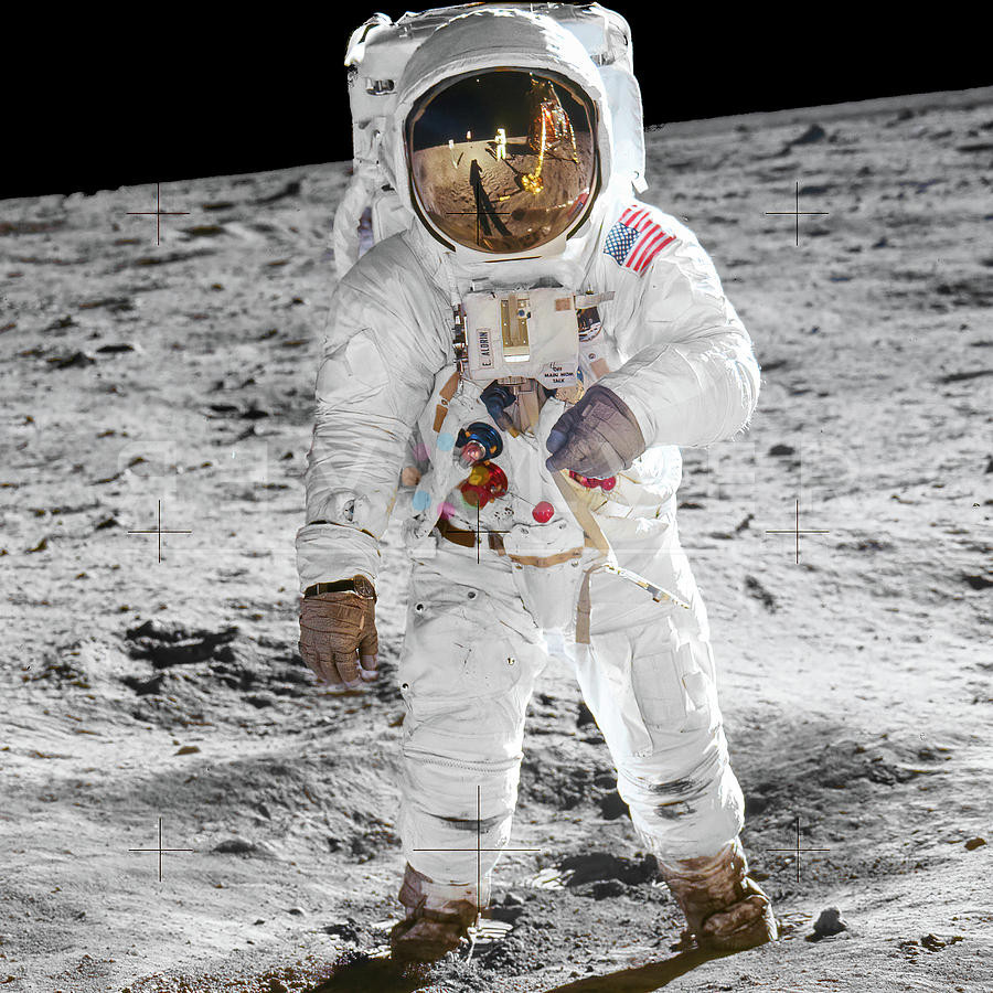 Original photograph of Buzz Aldrin standing on the moon.