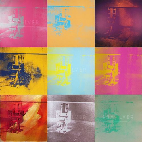 Andy Warhol Electric Chair complete portfolio. Grid image previewing nine screenprints from the series.