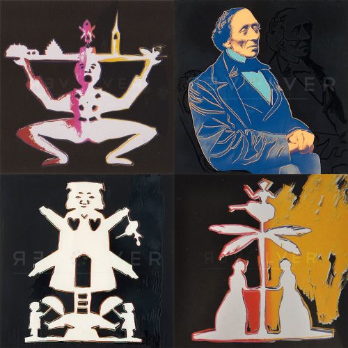 Andy Warhol Hans Christian Andersen Complete Portfolio stock image showing all four screenprints, with Revolver watermark.