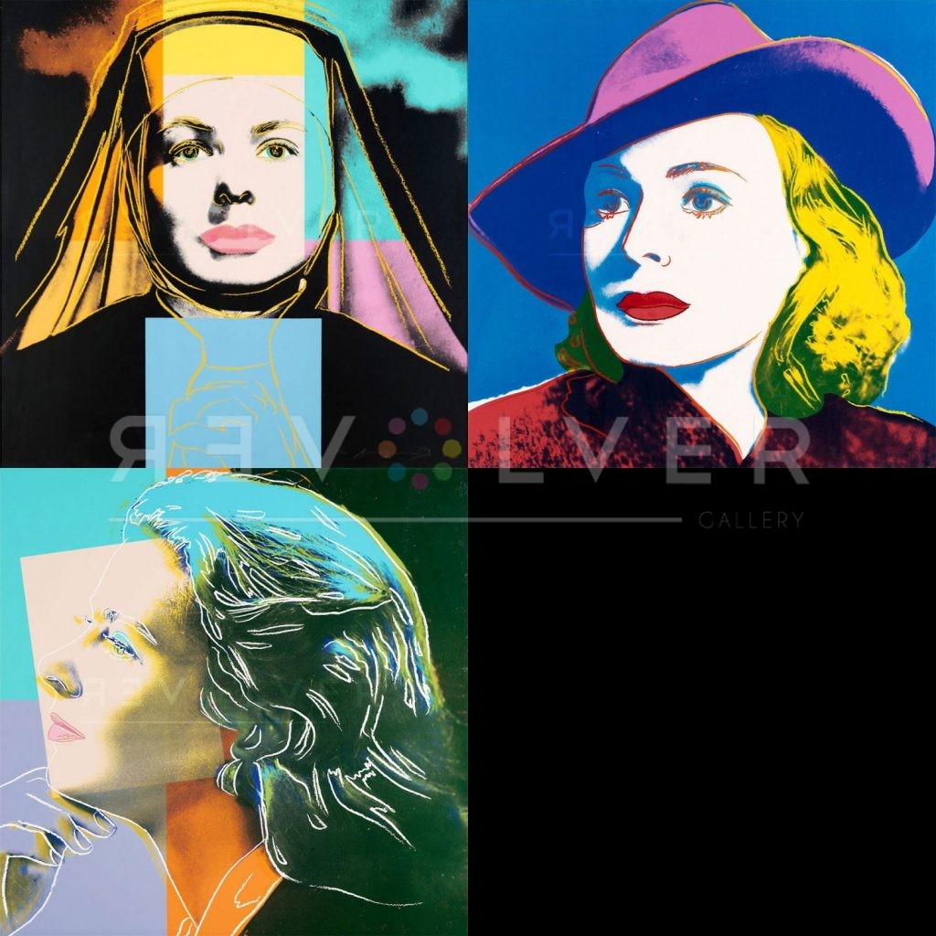 Andy Warhol Ingrid Bergman Complete Portfolio showing all three prints, with Revolver gallery watermark.