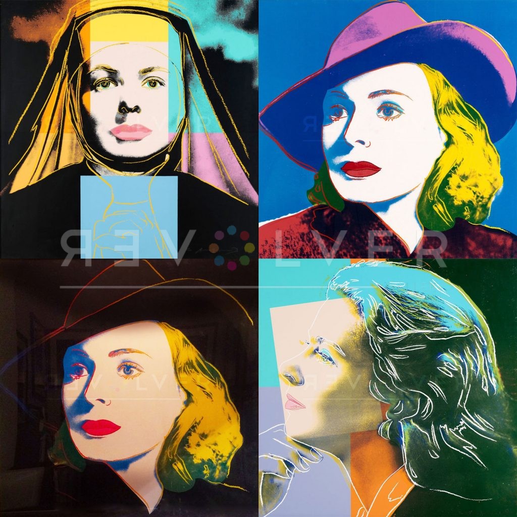 Four prints of Ingrid Bergman by Andy Warhol.