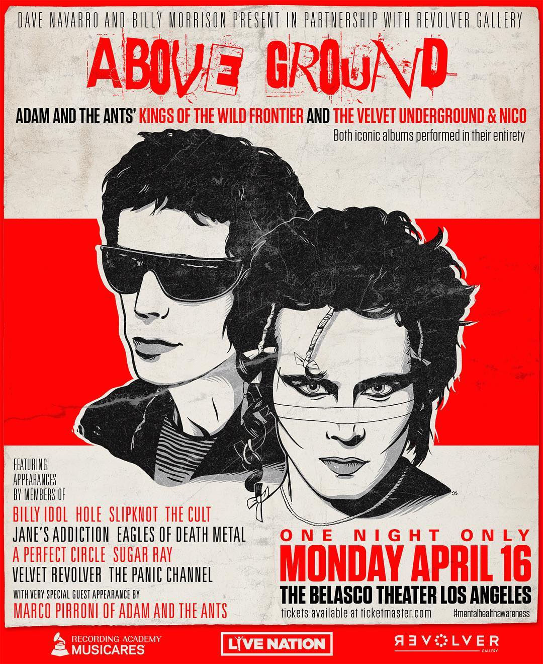 Poster for Above Ground music festival presented by Revolver Gallery with Billy Idol, Courtney Love, and more.