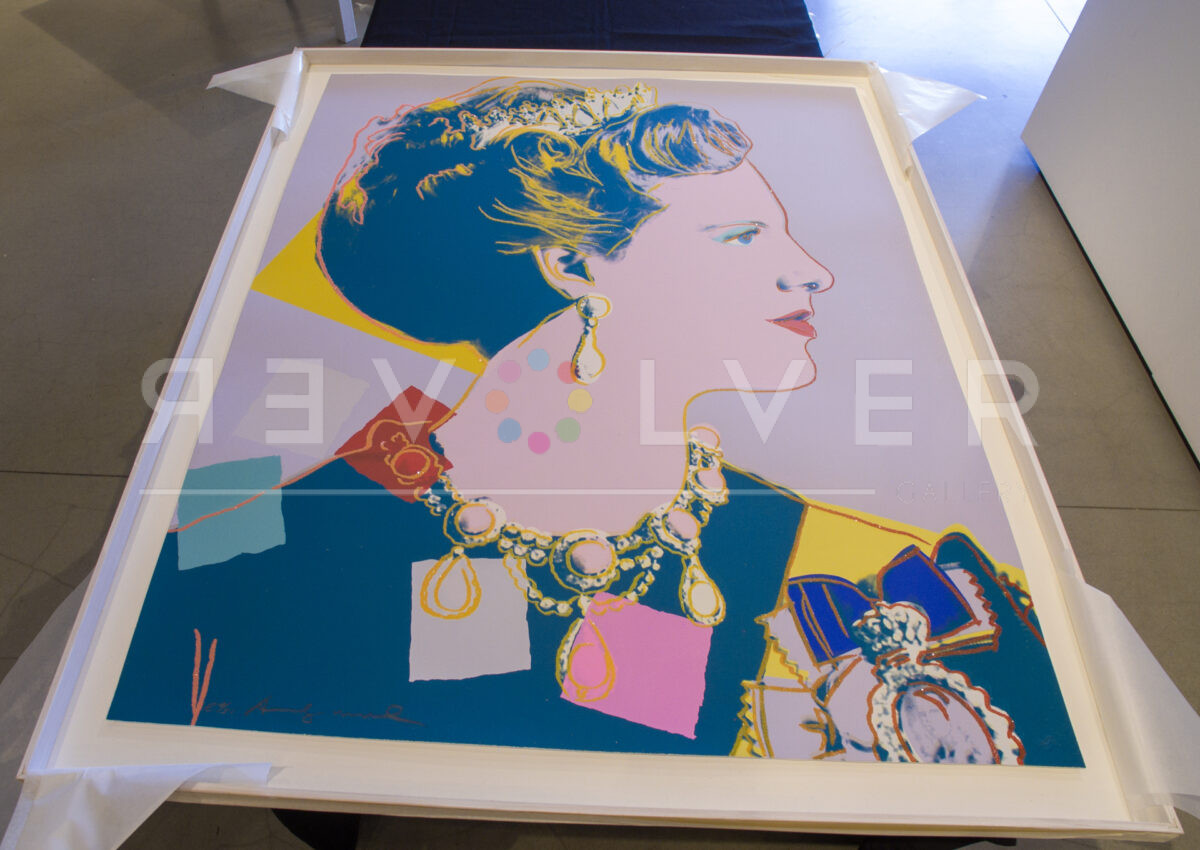 Queen Margrethe 342 (Royal Edition) by Andy Warhol out of a frame