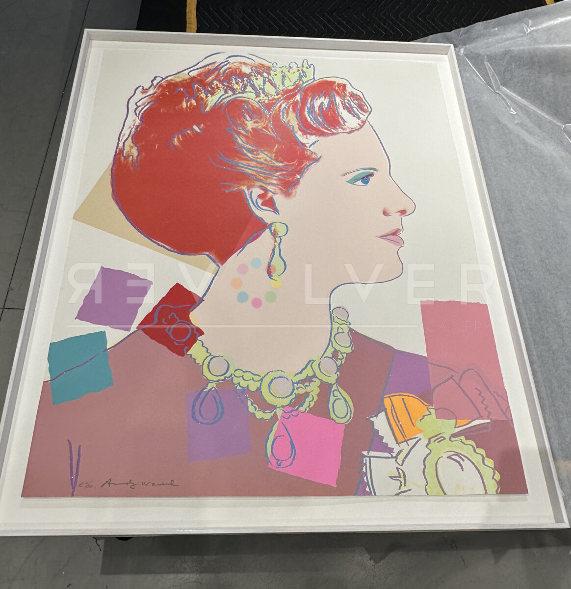 Queen Margrethe 344 (Royal Edition) by Andy Warhol out of a frame