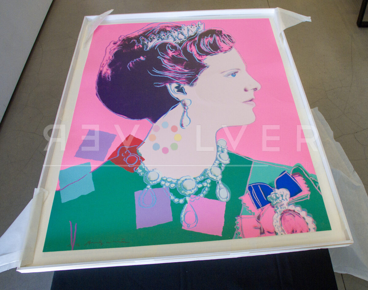 Queen Margrethe 345 (Royal Edition) by Andy Warhol out of a frame
