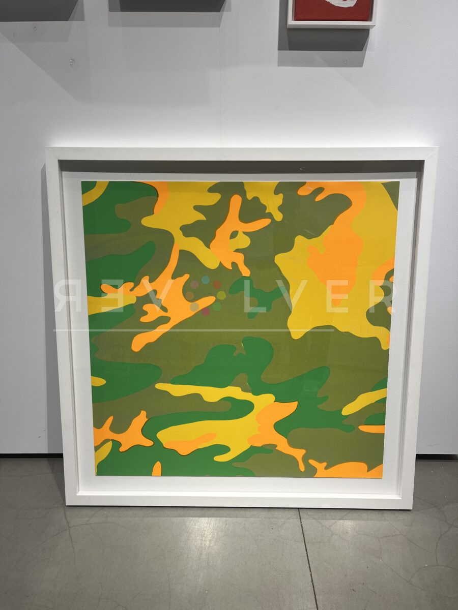Andy Warhol's Camouflage Trial Proof in a white frame.