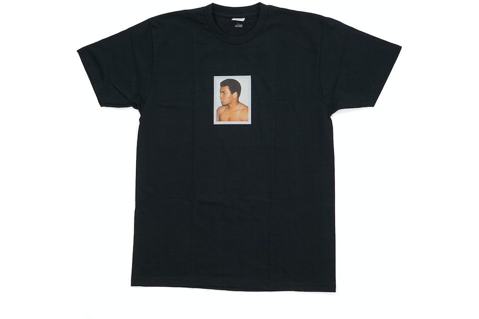 Supreme t shirt with Andy Warhol's photograph of Muhammad Ali on the front.