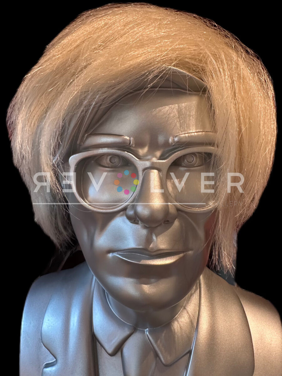 Andy Warhol's "Death Wig" resting on a Warhol bust.