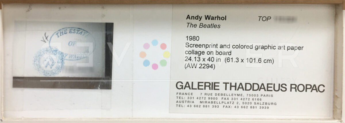 Detail of the "Estate of Andy Warhol'' and "Andy Warhol Foundation for the Visual Arts" ink stamps on verso