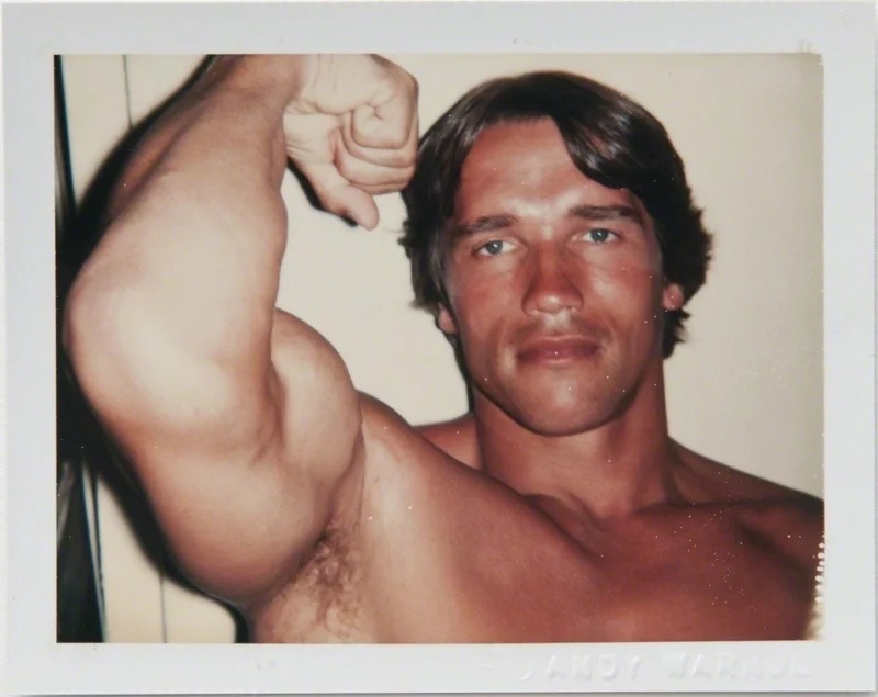 Arnold Schwarzenegger photographed on Polaroid by Andy Warhol.